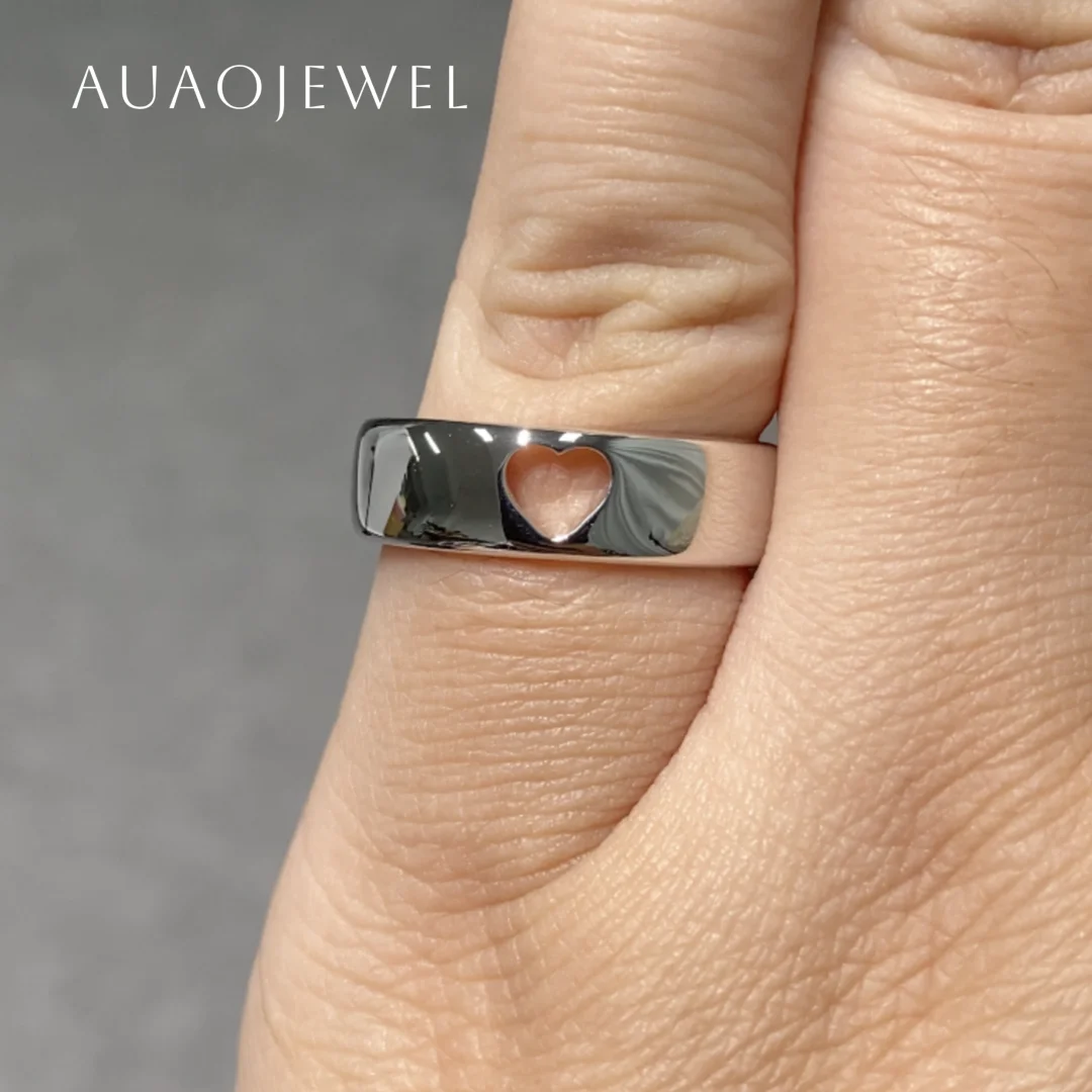 

AUAOJEWEL Wedding Band Ring Hollow Heart Design 6Mm Width 925 Silver Sterling Jewelry 14K 9K 18K Real Gold Gifts For Women