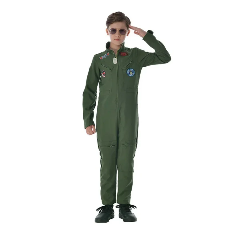 2025 New Cosplay Anime Halloween Costumes for Kid Men American Ace Aviator Air Force Pilot Uniform Jumpsuits Carniva X155