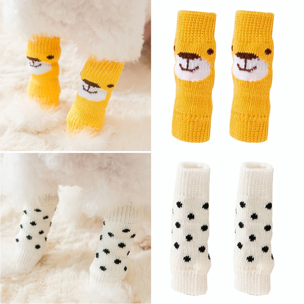 4Pcs Knit Pet Socks Anti-scratch Dogs Cat Socks Pet Joint Protective Covers Puppy Knee Protectors Dog Leg Sleeves Pet Clothing