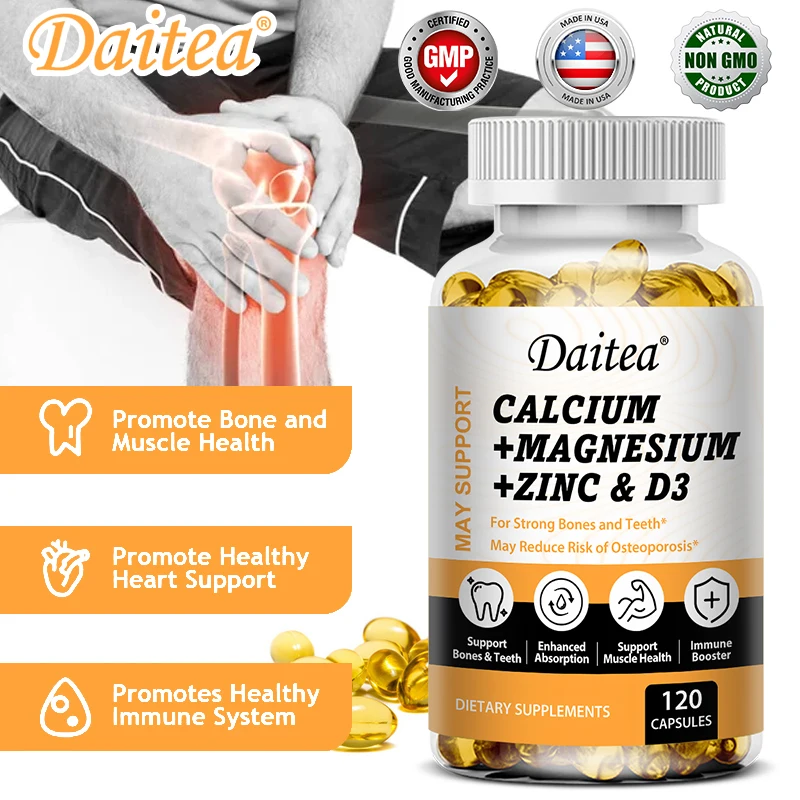 Calcium, Magnesium, Zinc + Vitamin D3 for Healthy Teeth, Bones and Muscles, Heart and Nervous System Health, Immune Function