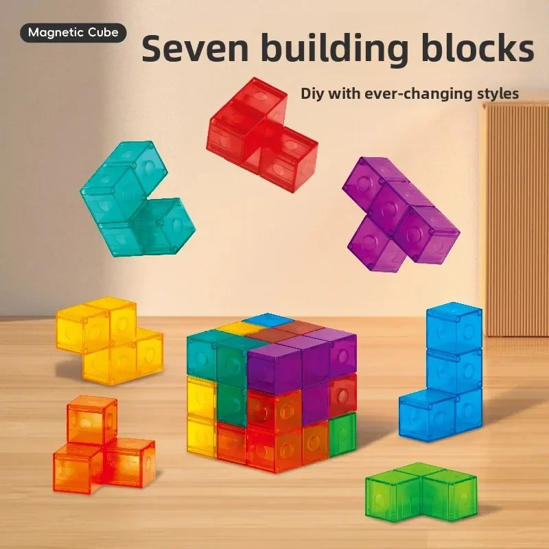 Blocs de construction de cubes magnétiques, bricolage, carrelage magnétique 3D, ensemble de 7 pièces, Puzzle Cube de vitesse, 54 pièces, cartes de guidage, jouets d'intelligence pour enfants
