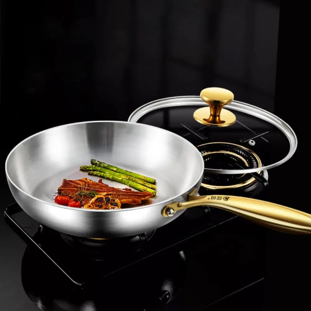 

Household 316 Stainless Steel Uncoated Frying Pan Universal Non-stick Steak Skillets with Lid Frying Wok Steak