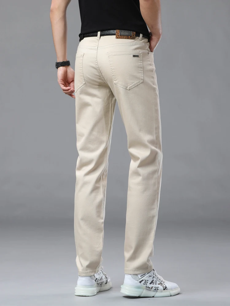 

High-End Casual Khaki Men's Jeans Summer Thin Elastic Slim Fit Long Pants Trendy Brand Cotton Elastic Denim Youth ular