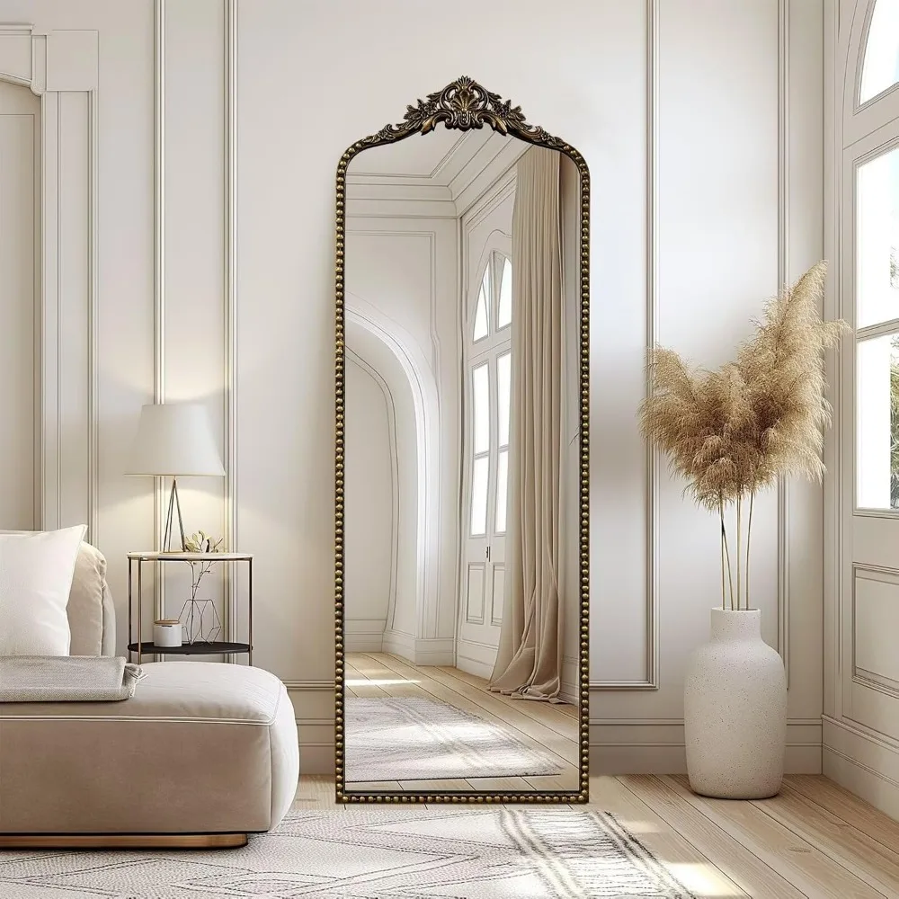 مرآة أرضية كاملة الطول على الطراز الباروكي العتيق، مرآة لكامل الجسم مثبتة على الحائط مقاس 65 × 22 للاستخدام الداخلي الأنيق