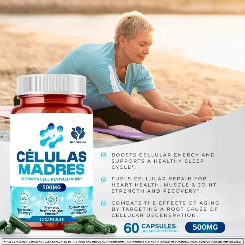 Stem cell capsules 500mg contain spirulina and microalgae, promoting cell renewal and providing anti-aging support for joints