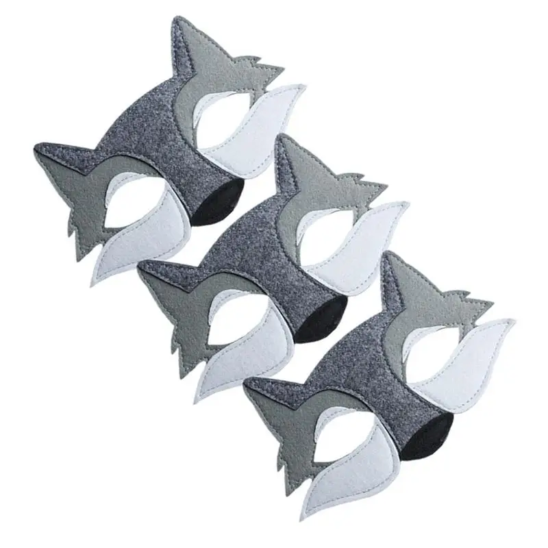 3PCS หน้ากากหมาป่าเด็ก Party Wolf Head Decor Cosplay Party Wolf Head Mask Props ตลก Felt หมาป่าหน้ากาก Decor สำหรับของขวัญเด็ก