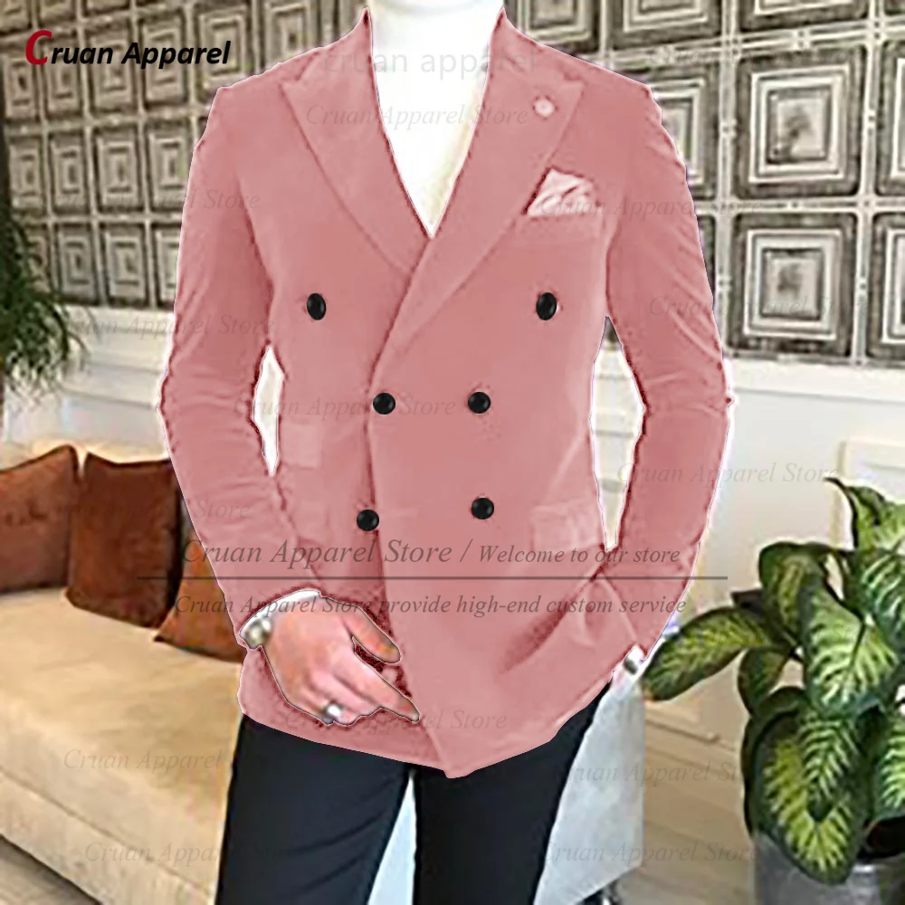 

(One Blazer) Fashion Pink Velvet Men Jacket Formal Gala Slim Fit Double Breasted Costume Coat Wedding Groom Tailor-made Blazers