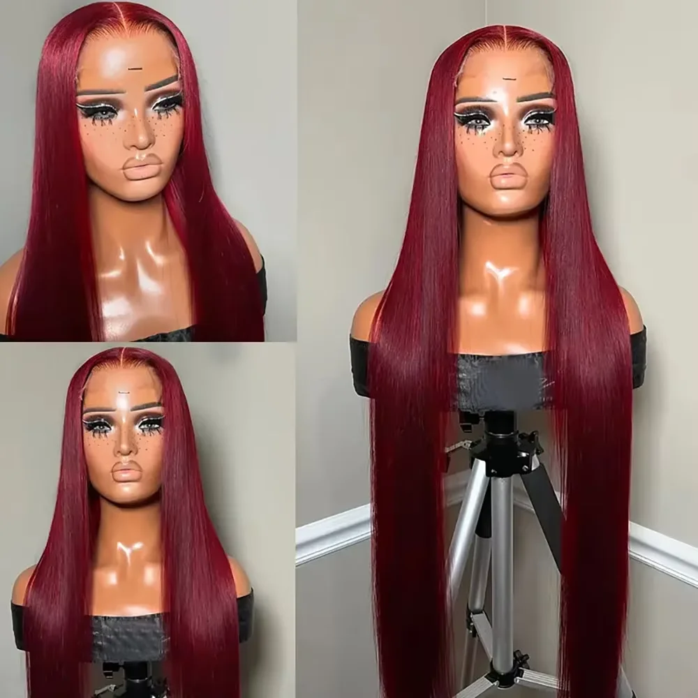 220 Density 99J Burgundy 13x6 HD Transparent Lace Frontal Wig 13x4 Bone Straight Colored Lace Front Human Hair Wigs For Women