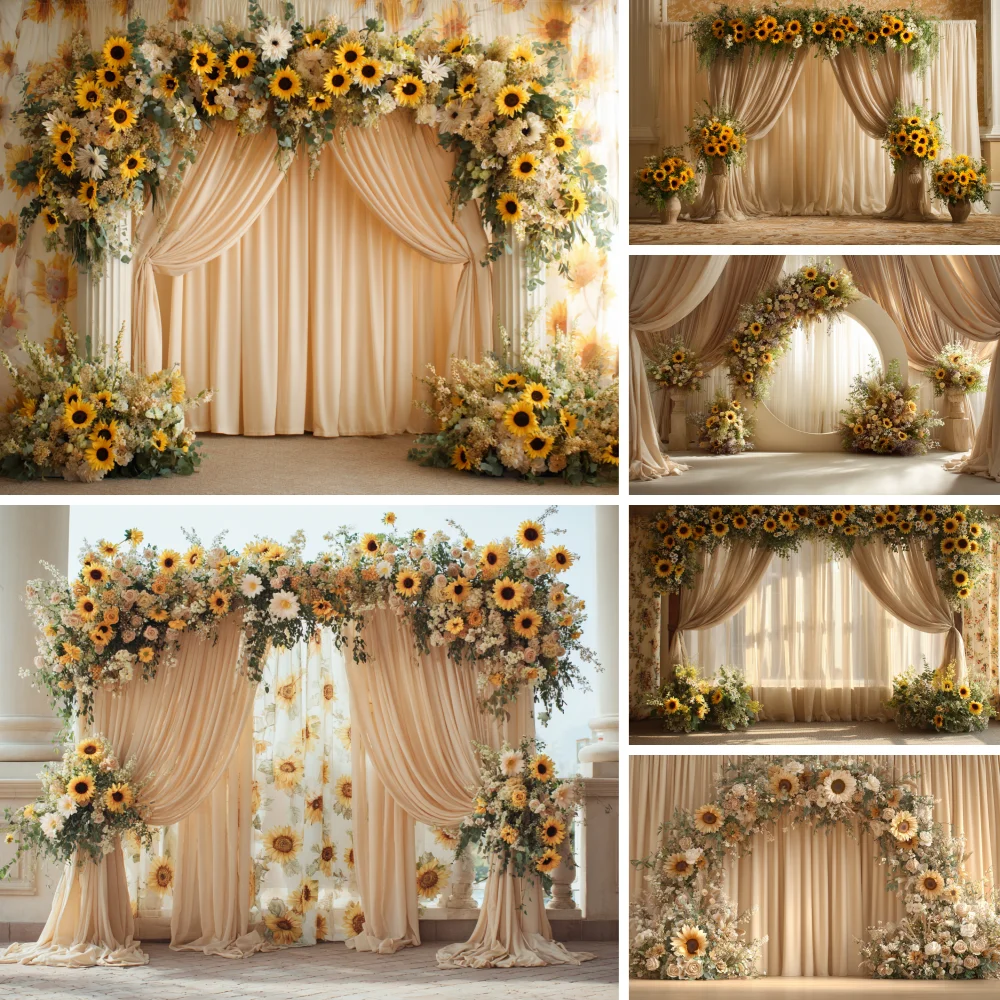 Photography Background Bohemian Curtains Sunflower Flower Bouquets Grass Mats Decor Adult Portrait Studio Backdrops