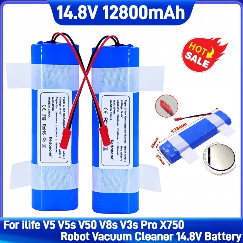 

Original 12800mAh 14.8V 4S1P Lithium Battery, For ILIFE A4s A6 V7s Plus A9s W400 Robot Vacuum Cleaner 18650 4S1P Battery pack