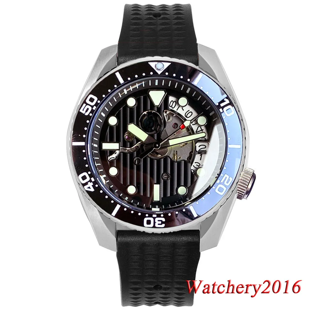 

Tandorio 42.5mm NH35A Date 3.8 20Bar Dive Automatic Watch for Men Brushed Sapphire Glass Luminous Hollow Dial Relógios de homens