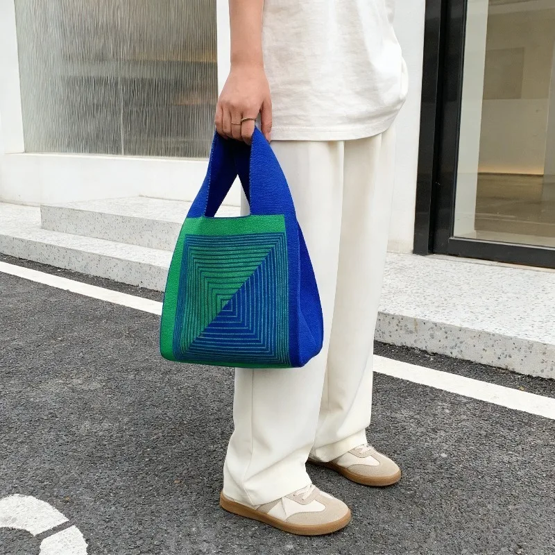 

Knitted Candy Gift Bag Simple Ins Style Blue Woven Handheld Tote Multifunction Souvenir Packaging Party Favor Supplies