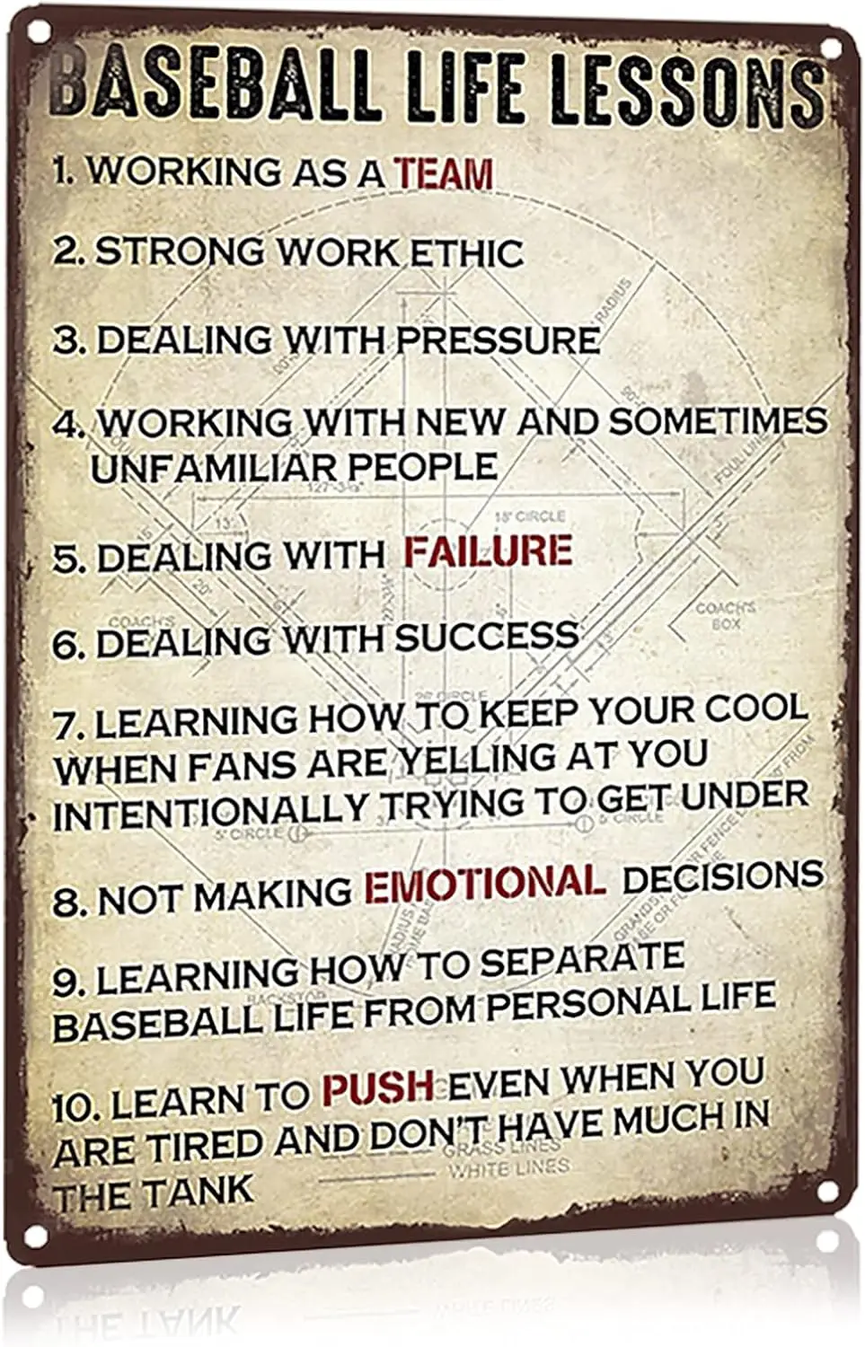 Baseball Life Lessons Metal Tin Sign Wall Decoration Retro Vintage 12 x 8 inches/30 x 20 cm