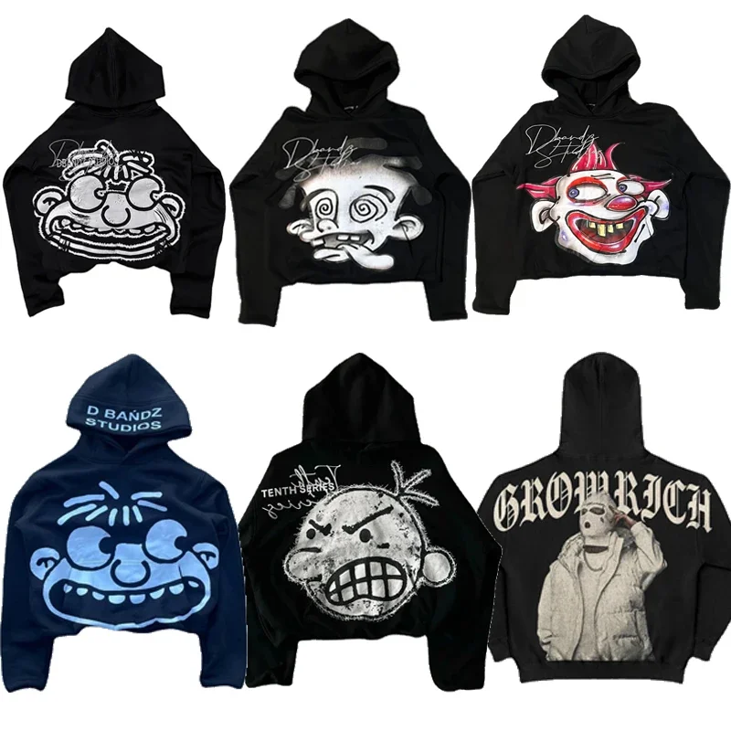 Y2K Harajuku Hoodie Mens Hip Hop Cartoon Graphic Print Black Oversized Pullover goth Men women Fashion Casual Loose Sweatshirt