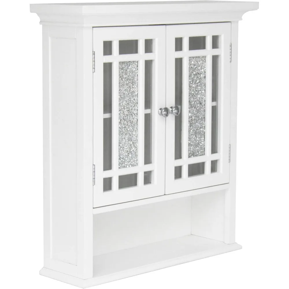 

Windsor White Engineered Wood Bathroom Wall Cabinet with Glass Mosaic Doors
