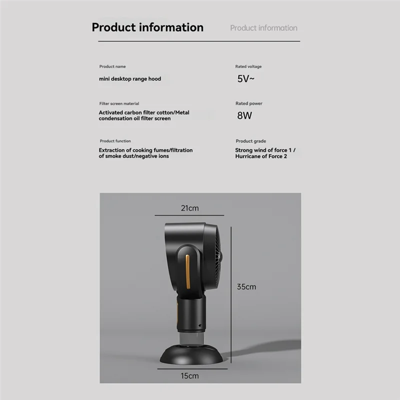 A15Q-Portable Range Hood Desktop Range Hood With Filter Cotton USB Powered Portable Kitchen Exhaust Fan For Apartment A