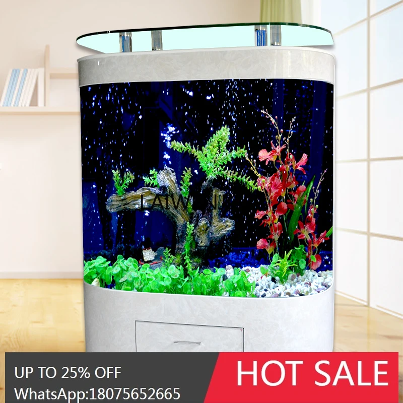 Double round fish tank aquarium against the wall glass fish tank ecological water-free double arc arch surface can be customized