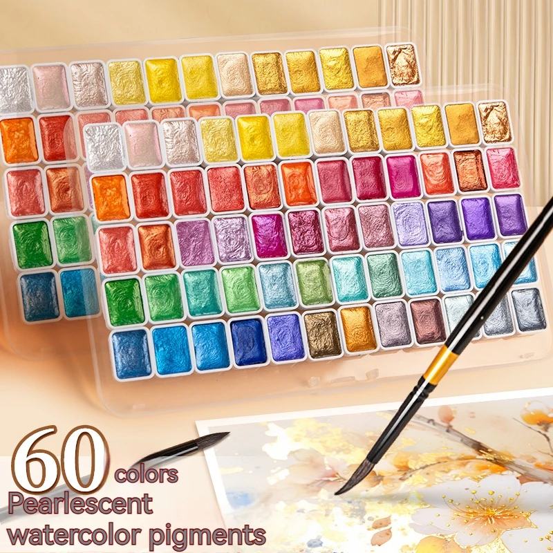 

12/20/24/60 Color Pearlescent Metal Candy Colors Set Solid Watercolor Set Retro Painting Art Painting Drawing Watercolor Paint