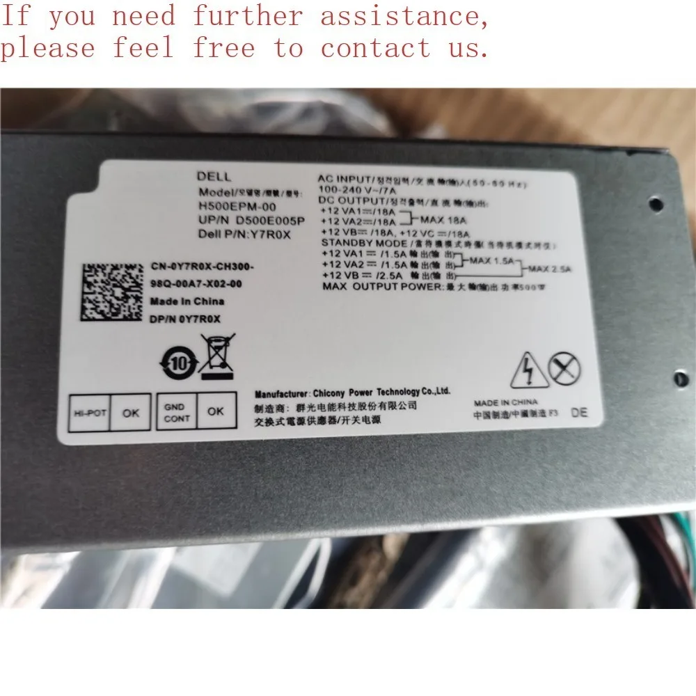 

ДЛЯ Dell Optiplex 7080MT 7070MT 7060MT 3050MT 3650 3670 3671 5090 3260 3681MT 500 Вт Блок питания D500EPM-00 H500EPM-00