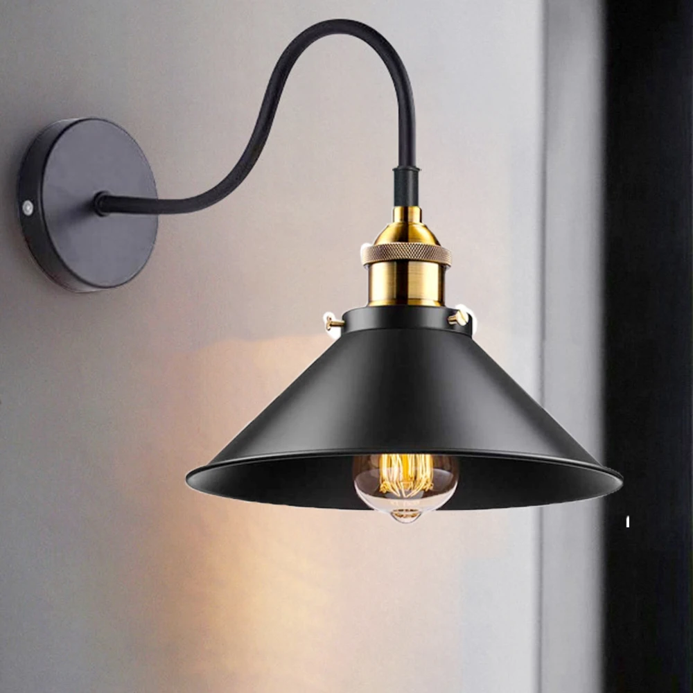 Black Industrial Wall Sconce Light, Farmhouse Wall Lamp Fixtures, E27 Gooseneck Vintage Wall Mount Lighting Fixture for Bedroom