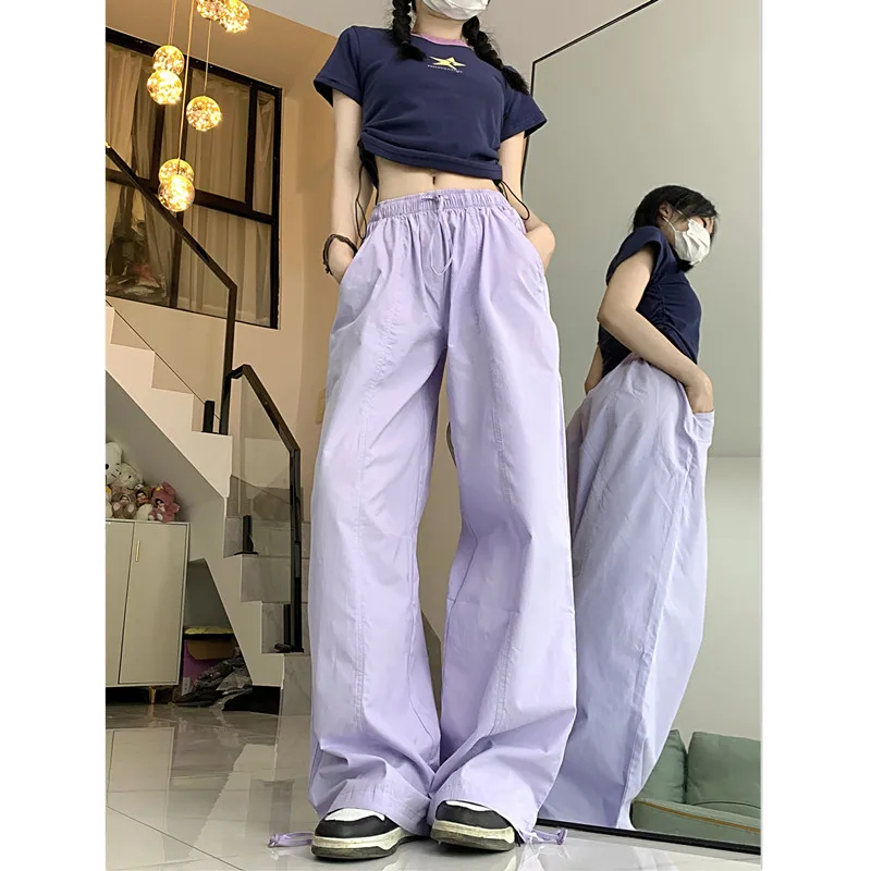 

WCFCX STUDIO American Y2k Parachute Casual Pants Women Baggy Solid Color Harajuku Style Straight Trousers