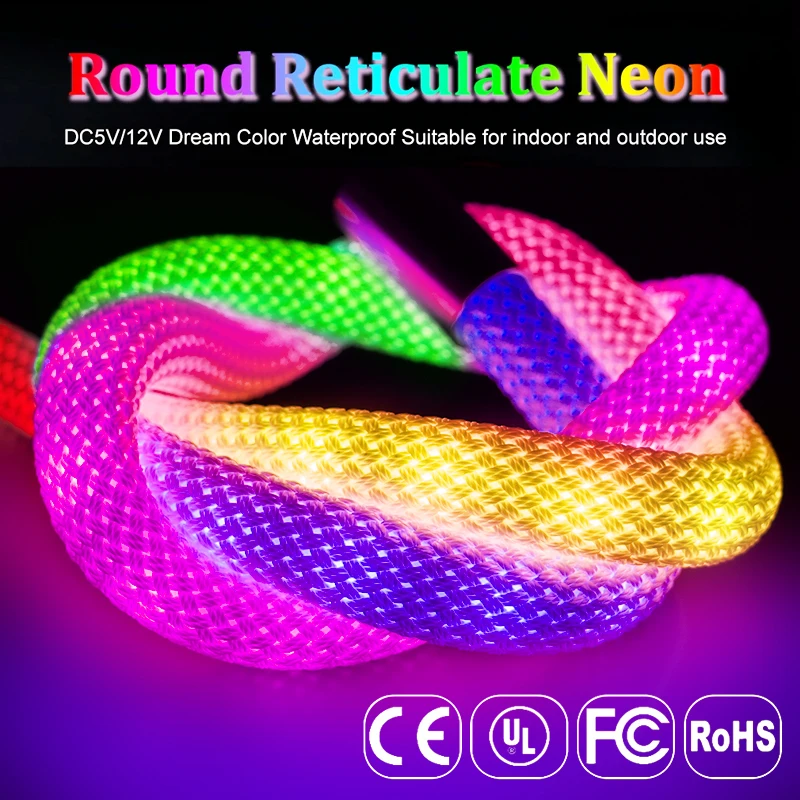 

DC5V 360 Degree Round Reticulate Led Strip Light Neon WS2812B WS2811 Smart RGB Individually Addressable Flexible Silicone