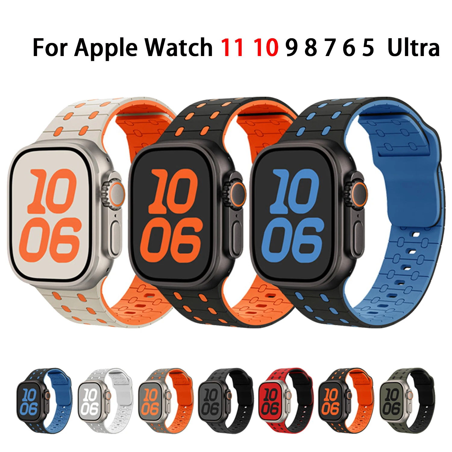 Premium Silikonband für Apple Watch Armband 46 mm 41 mm 49 mm 40 mm 45 mm 42 mm Armband Correa iWatch Serie 11 10 9 8 7 6 Ultra 2/3