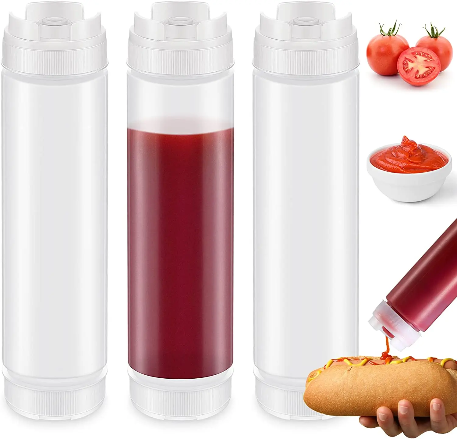 480ml Double-Ended Plastic Squeeze Bottles Large Capacity Sauce Dispenser Condiment Squeeze Bottle Self Sealing Ketchup Bottle