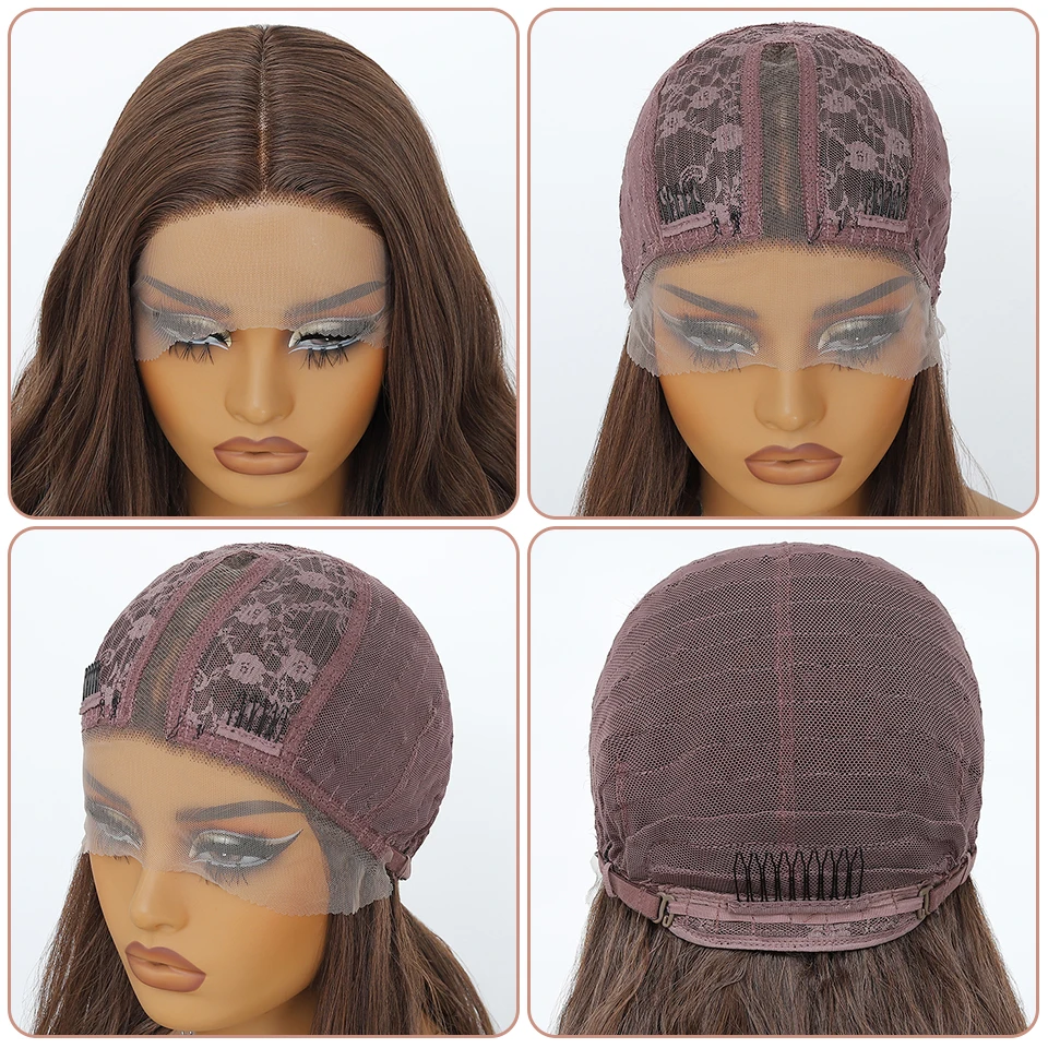 28Inch Ombre Honey Blonde Natural Weave Blend HD French Water Wave Synthetic Hair Lace Front Wigs Heat Resistant Fiber for Daily