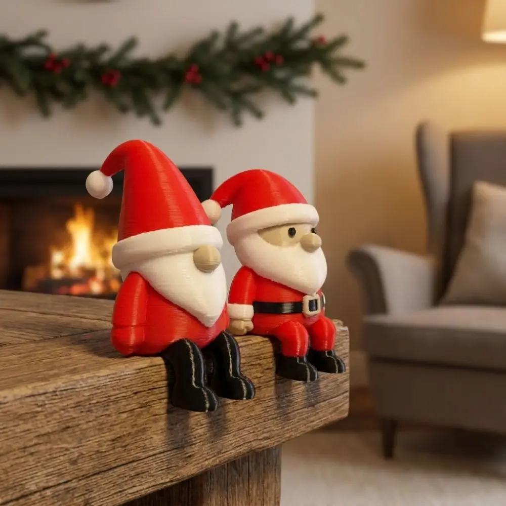 Sitting Posture Santa Claus Sitting Statue 3D Printed Cartoon Mini Santa Ornament Fade Resistant Plastic Christmas Santa Decor