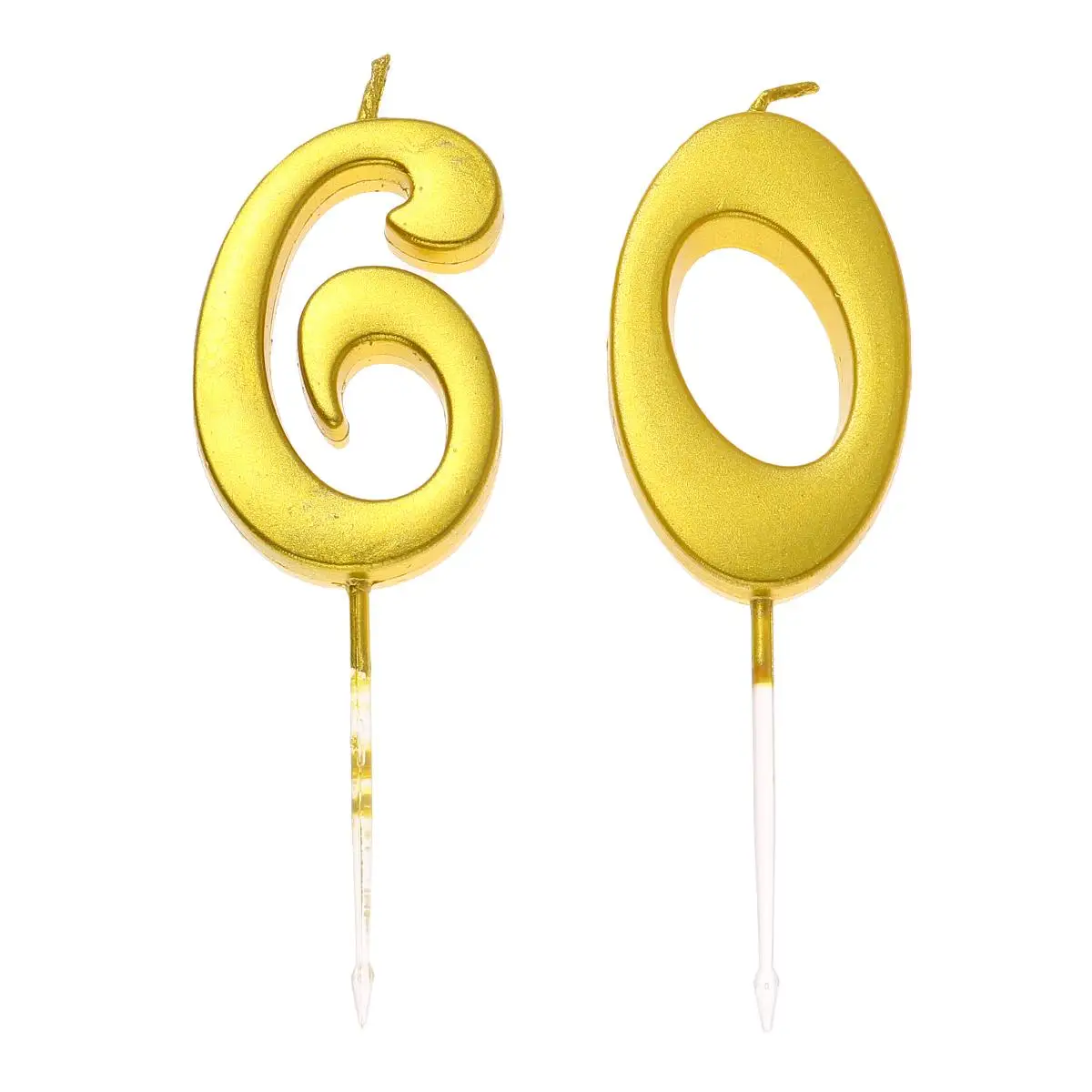 2pcs 60 Birthday Number Decoration Bithday Cake Topper Candles Party Supplies (Number 6+0, Golden)