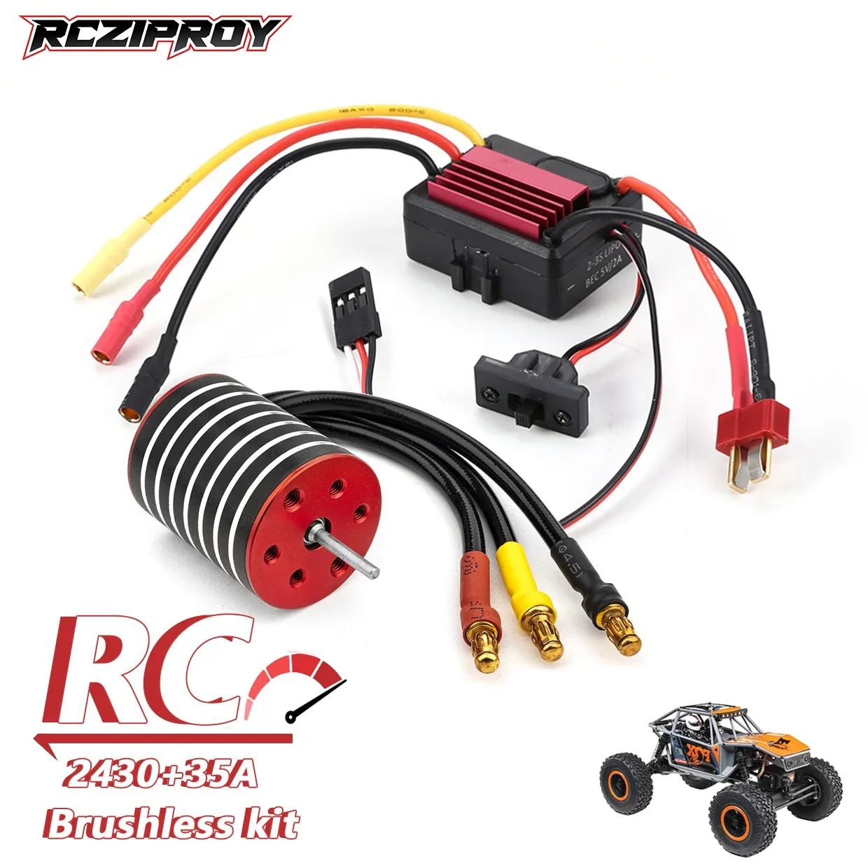RCZIPROY Waterproof 2430 Brushless Motor Uninducted ESC 35A ESC Kit for 1/14 1/16 RC Car Buggy Drift Truck RC Upgrade Part