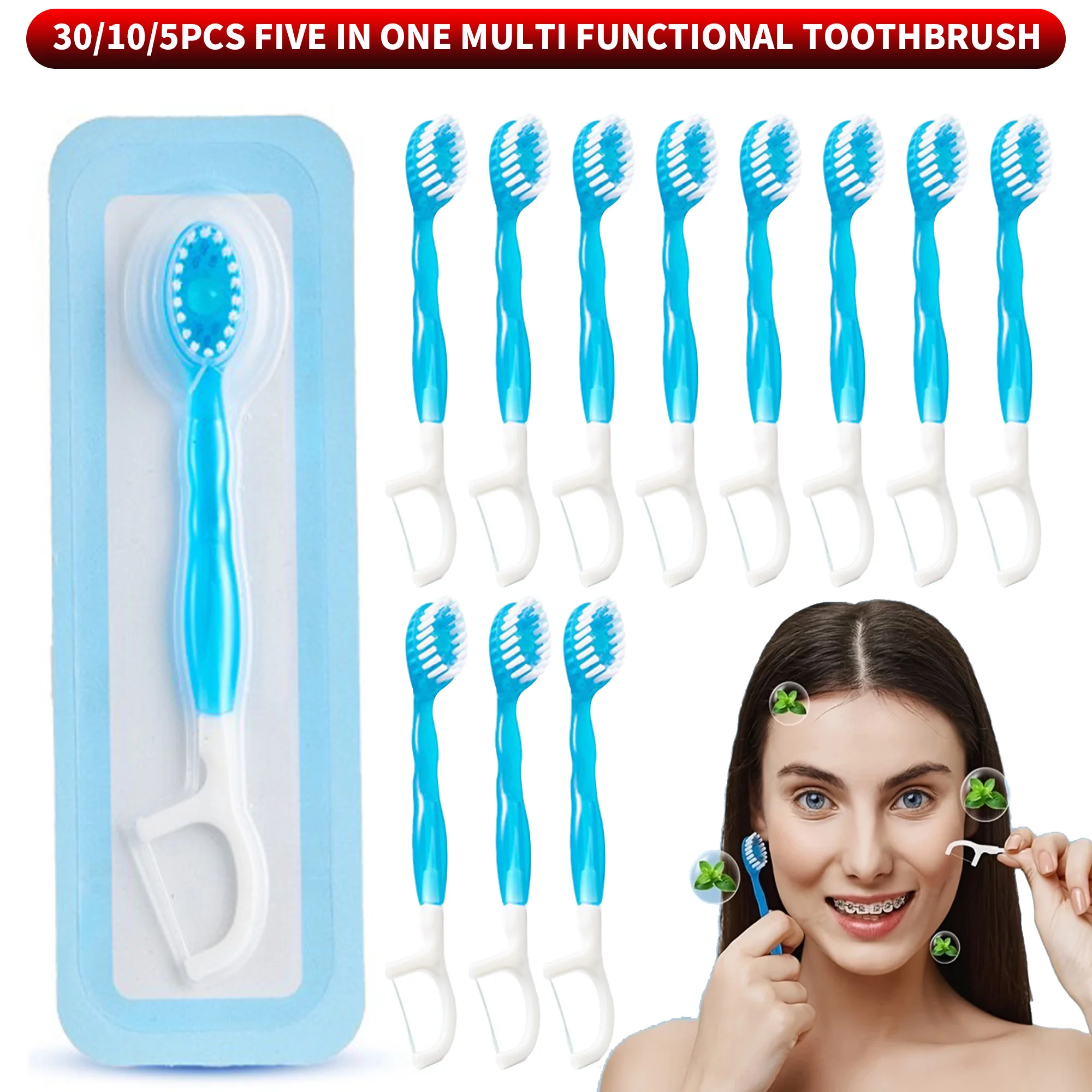 30/10/5 PCS Five in One Multi Functional Toothbrush, Convenient Independent Packaging, Essential for Business Travel