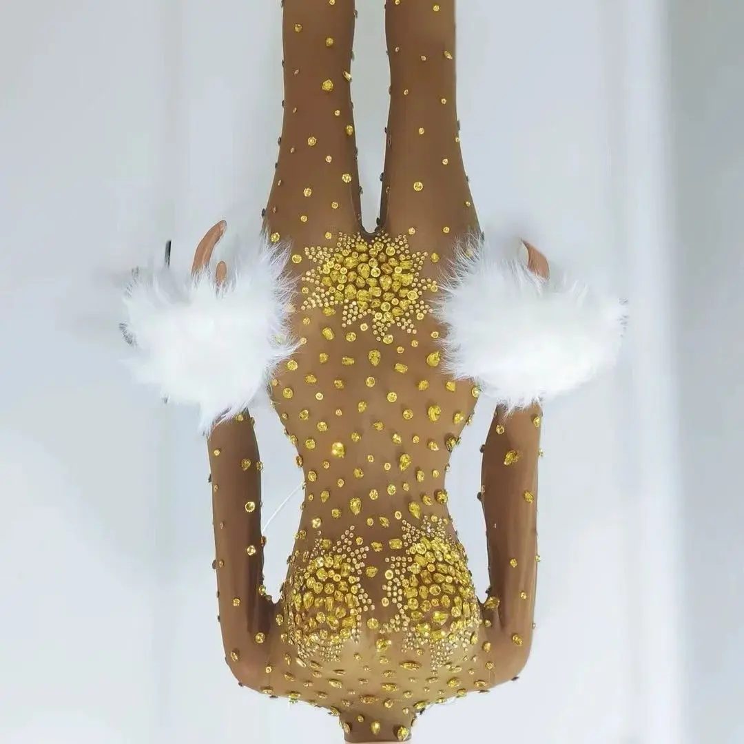 Rhinestones Jumpsuit Nightclub Bar Gogo Dance Clothing Singer event show Stretch Bodysuit Drag Queen Costume