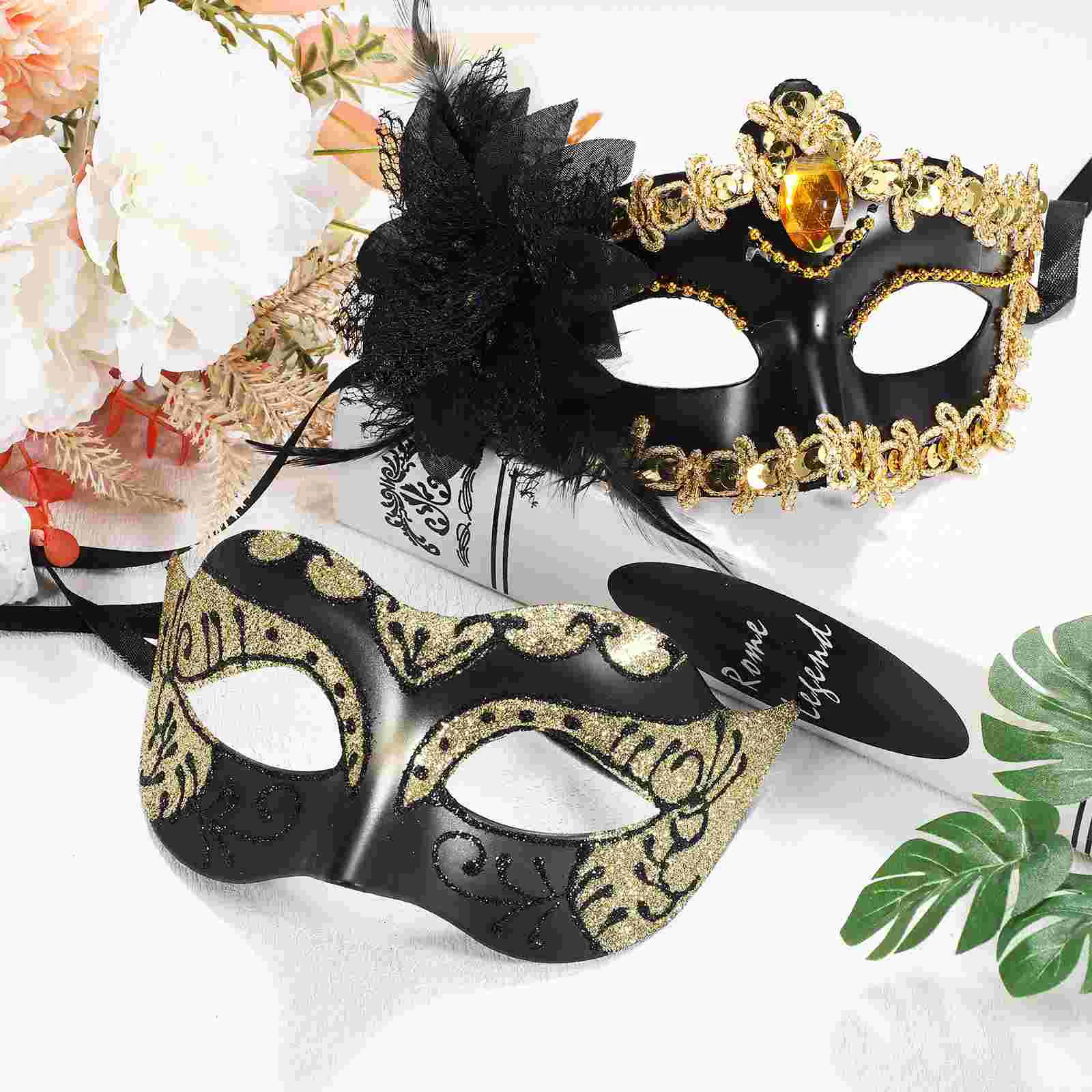 2 Pcs Mask Men Masquerade Ball Silver Black Carnival Costume Lace Pvc Venetian Women Party Masks For Adults