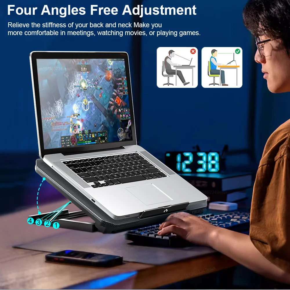 Gaming Laptop Cooler For Macbook Air Pro Dell 12-16 Inch Notebook Laptop Cooling Pad Wind 2 Fans Heat Sink Laptop Stand Radiator