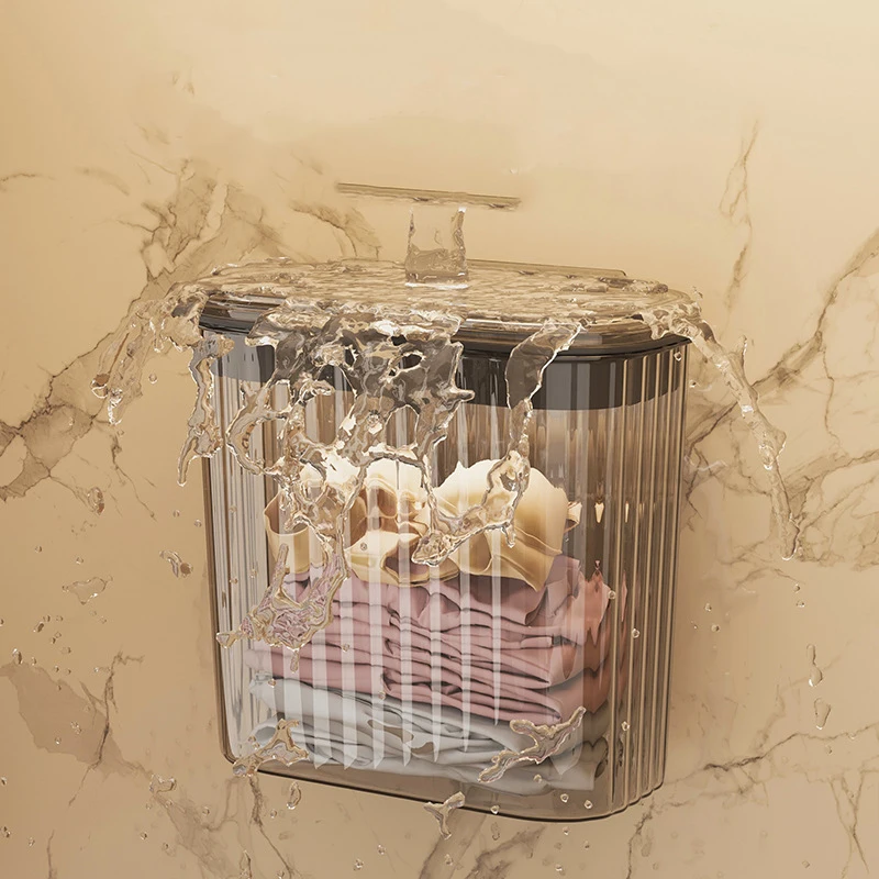 Wandmontierter Wäschekorb mit Deckel, transparent, grau, kleine Größe, Korb für schmutzige Kleidung, wasserdichter Aufbewahrungsbehälter für Badezimmer, Schlafzimmer