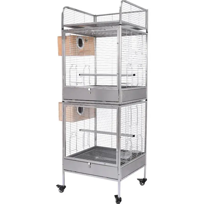 Double-layer stainless steel horizontal silk bird cage large luxury villa bird cage