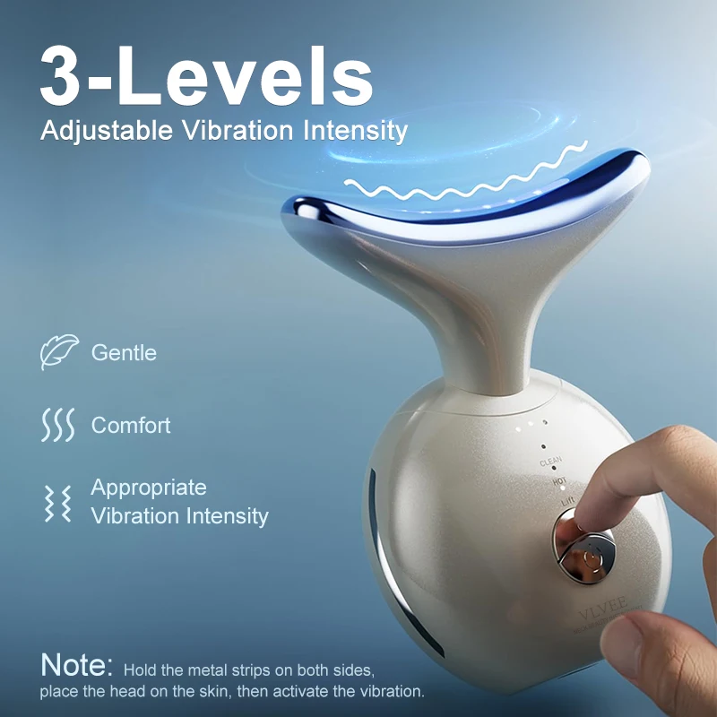 VLVEE Dispositivo di bellezza per il collo EMS Massaggiatore per il viso Collo facciale Lifting 3 colori Pelle leggera Stringere Ridurre il doppio mento Strumenti per la cura della pelle