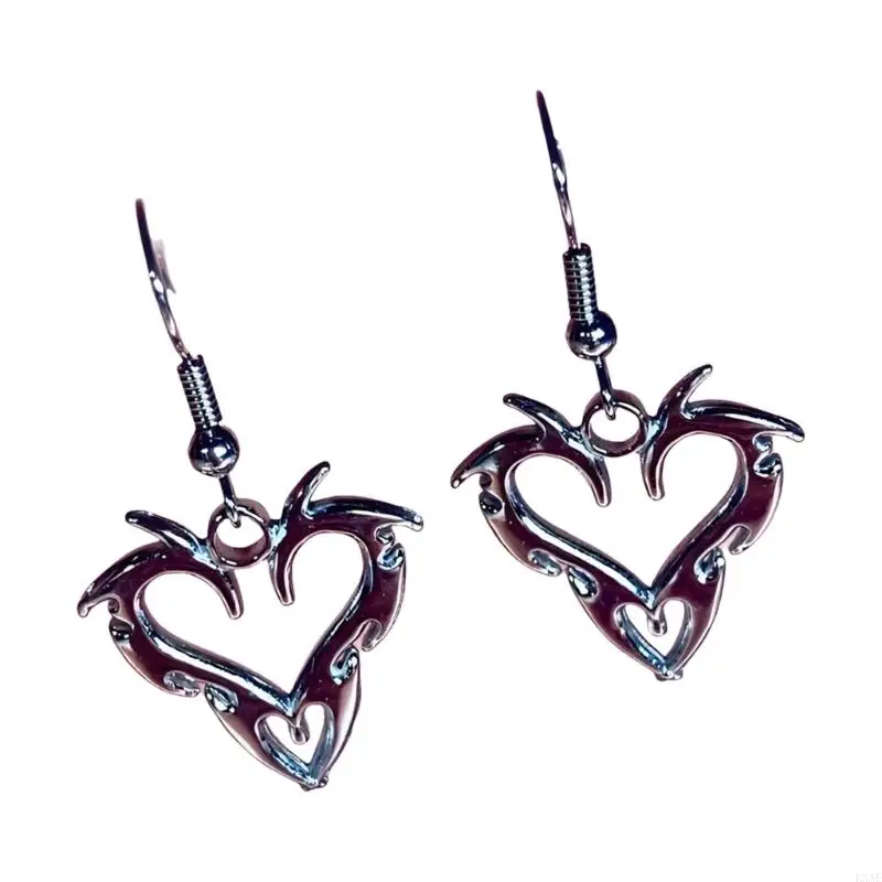  Punk Small Heart Dangle Earrings Comfortable Streetwear Accessory Stainless Steel Texture Suitable for Casual Night Out