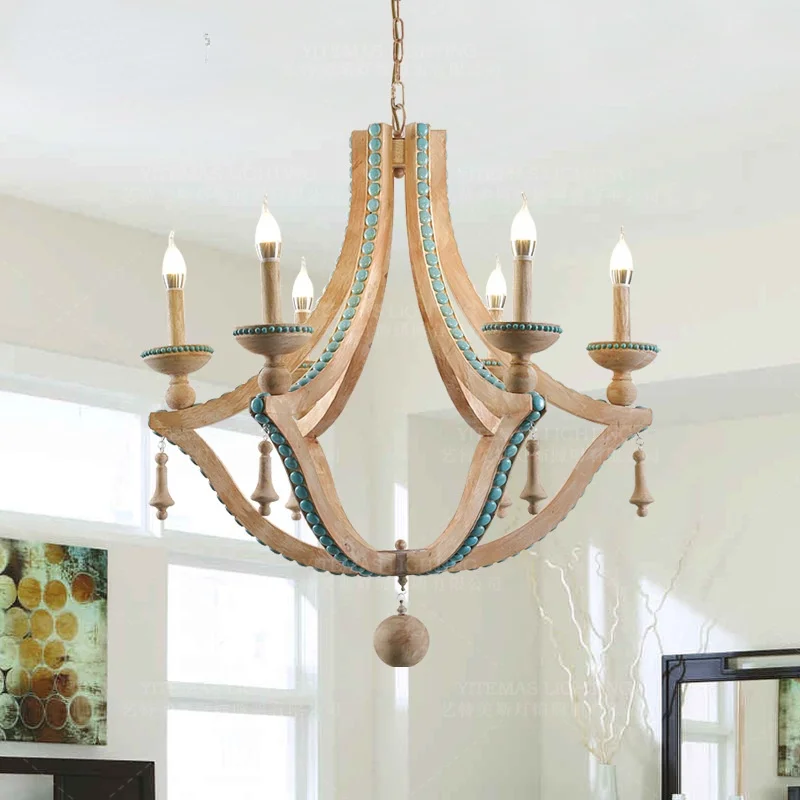 

Solid wood chandeliers nordic turquoise lighting loft decor living room foyer chandeliers lobby bohemian european light fixtures