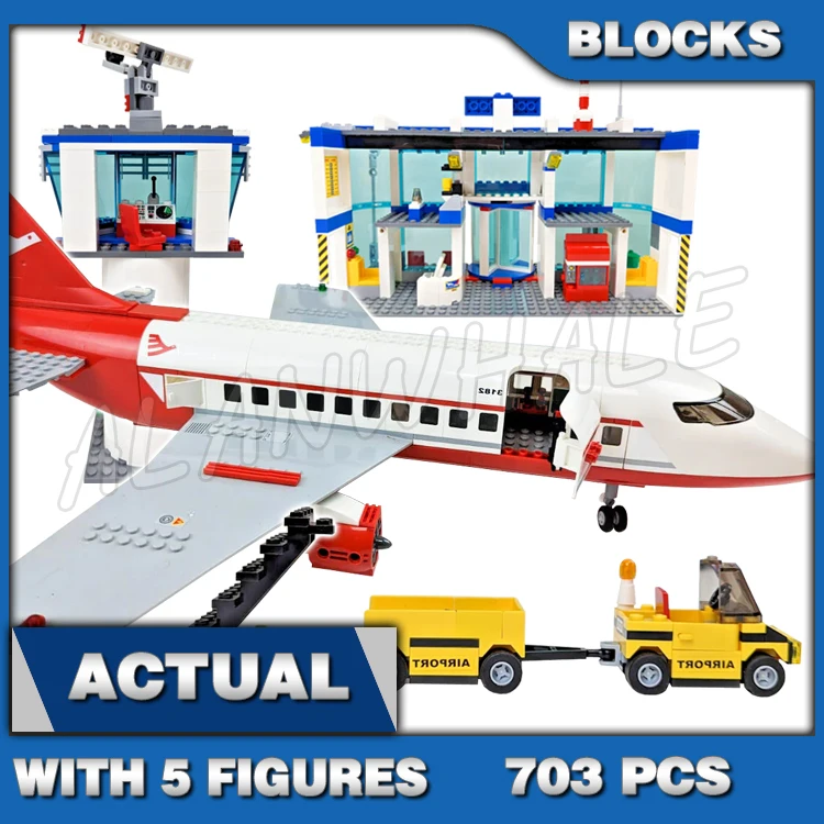 

703pcs City Airport Control Tower Airplane Flight Terminal Baggage Cart 02043 Building Block Toys Compatible With Model