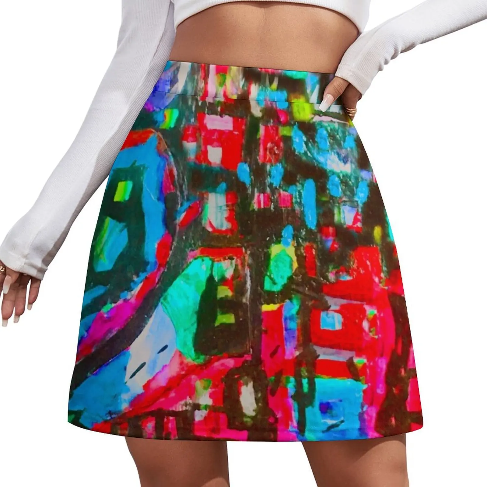 

Stain Glass Abstract Mini Skirt Evening dresses cute skirt night club women