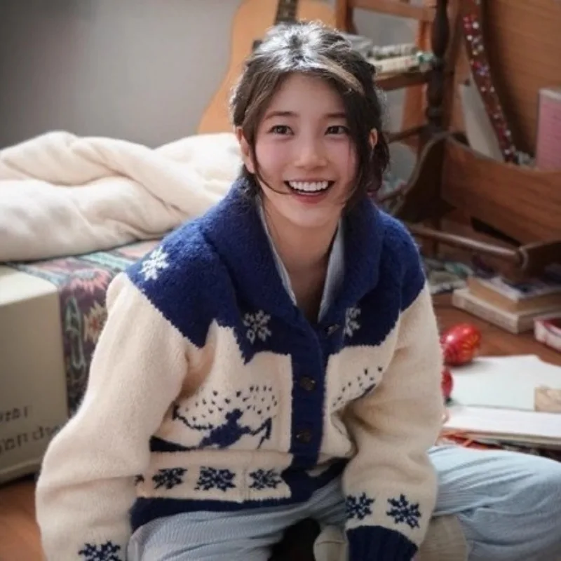 Kardigan dziergany, damska indyjska kurtka żakardowa o drobnym kroju, sweter z wełny alpaki zapinany na jeden guzik, jesień/zima 2025