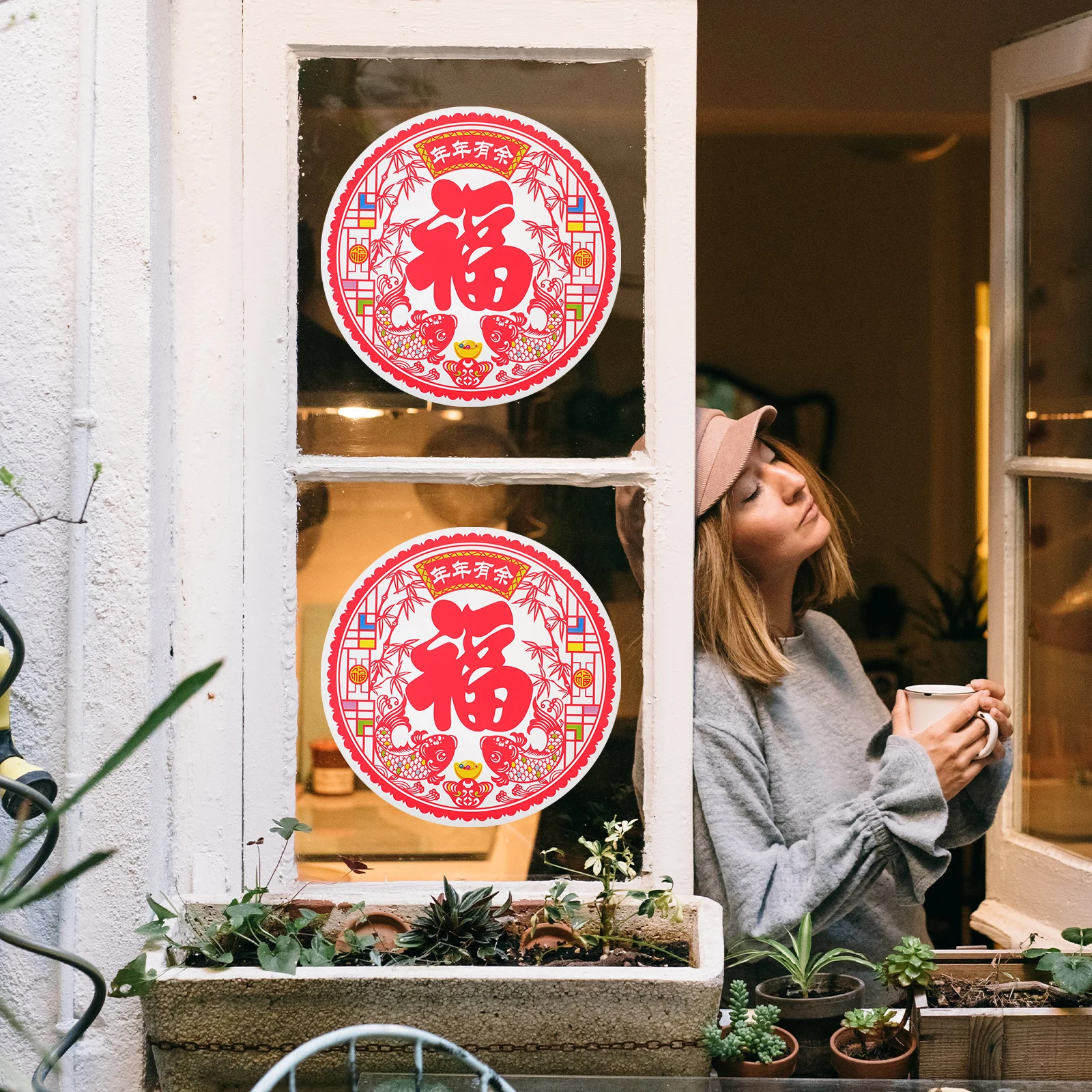 20Pcs Fu Window Clings Static Removable Chinese New Year Stickers Spring Festival Glass Door Decals Bright Colorful New Year