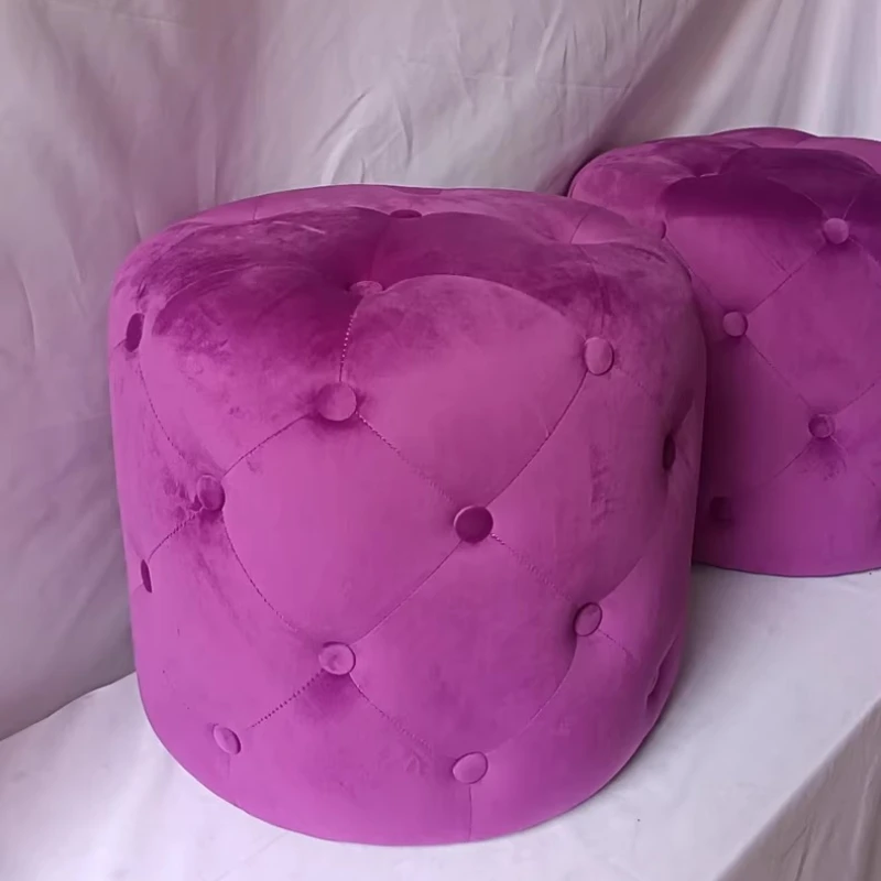 Purple Velvet Ottoman Stool - Luxurious Velvet Pouf, Modern Upholstered Footrest & Bench for Living Room, Bedroom Dressing