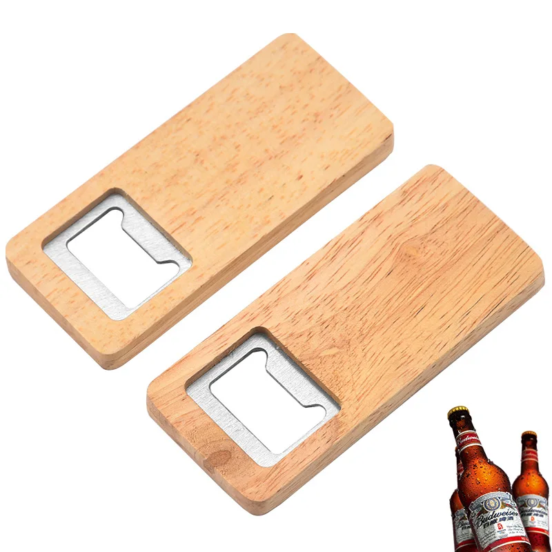 Oak Wood Bottle Opener Stainless Steel Beer Opener Kitchen Bar Accessories Wedding Party Gift