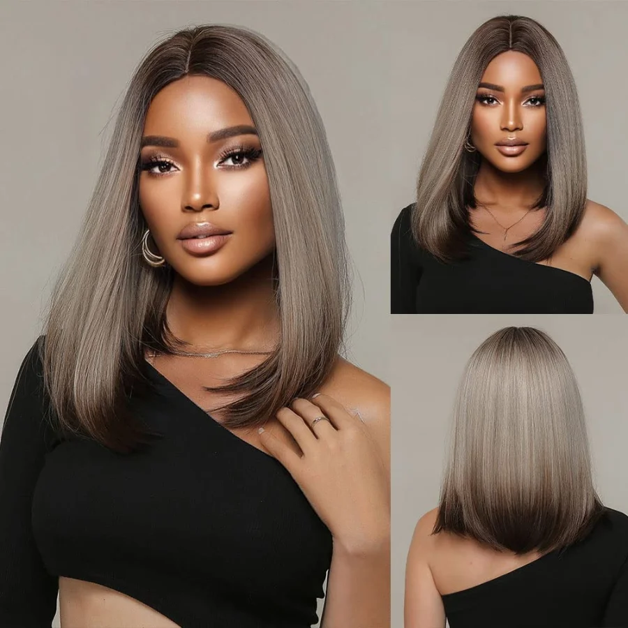 Wave Grayish Blonde Headed Wig Side Open Shoulder Long Wig Short  Appearance Heat Resistant Fiber Synthetic Wig