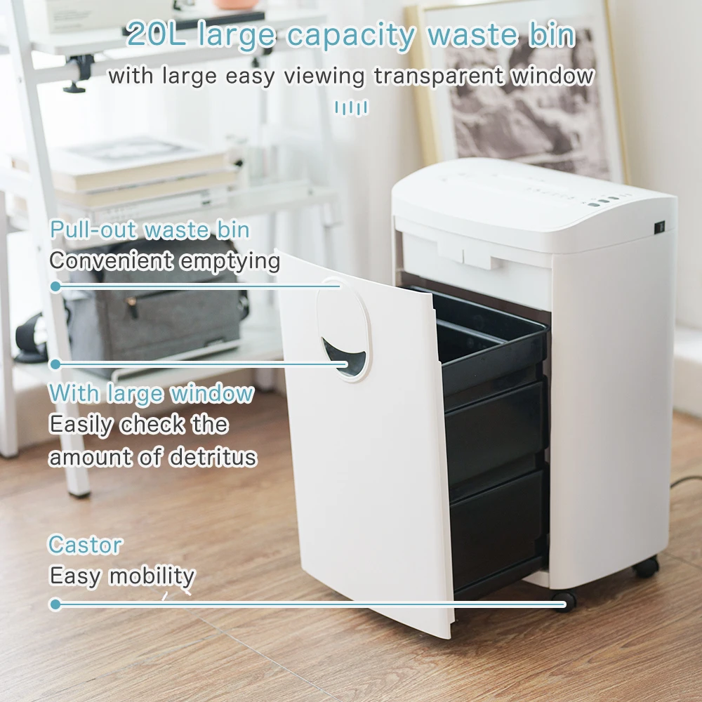 60 Min 20L Paper Shredder P5 8 Sheets High Security Micro Cut Manual Document Destroyer  Equipment for Office Home Use