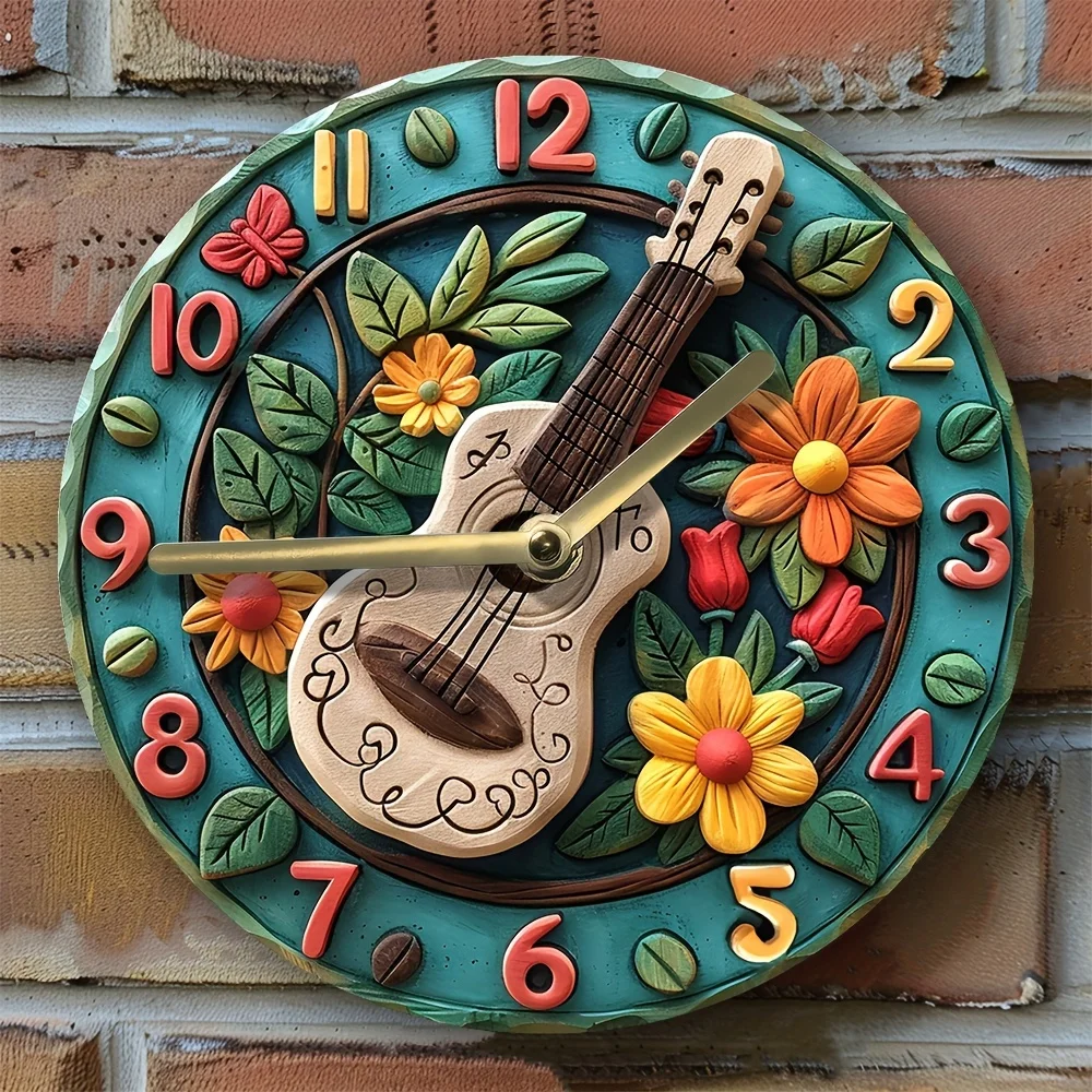 Silent Aluminum Wall Clock with Guitar Theme - Perfect for Living Room Decor, Diy Projects & Gifts Wall Clock Modern Design